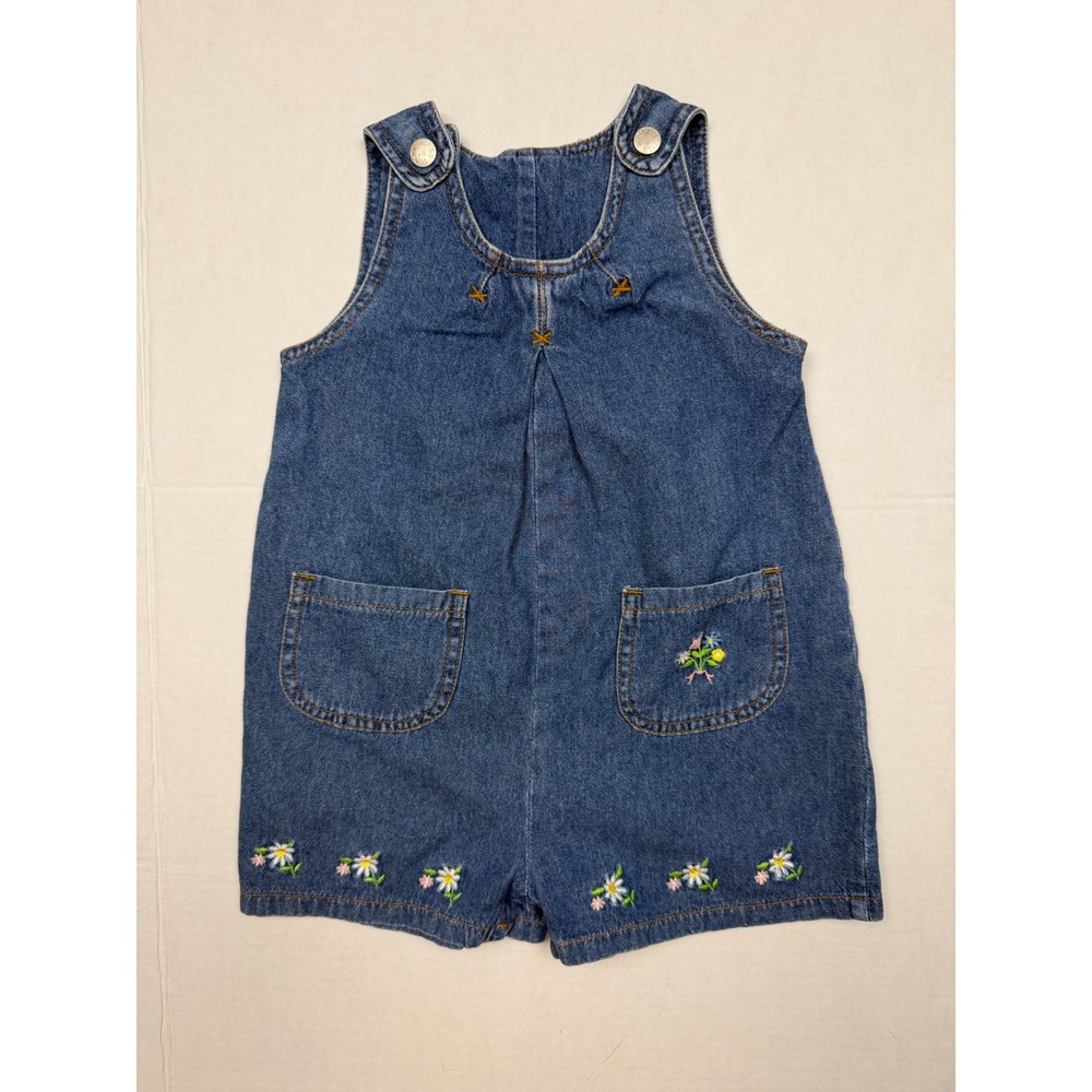 Le Top Shortall Romper Floral Denim 2T Blue Vintage Embroidered Cotton